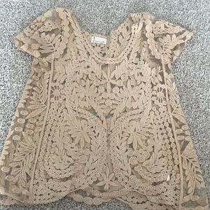 Tan lace short sleeve shirt